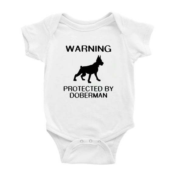 Warning: Protected by A Doberman Dog Funny Baby Rompers Baby Clothes (White,12-18 Months)