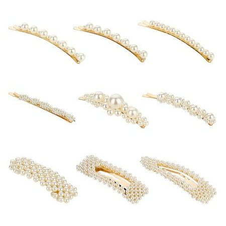 AkoaDa Pearl Hair Clips for Women Girls,  9pcs Fashion Sweet Artificial Pearl  Clips Barrettes  Decorative Hair Accessories for Party Wedding