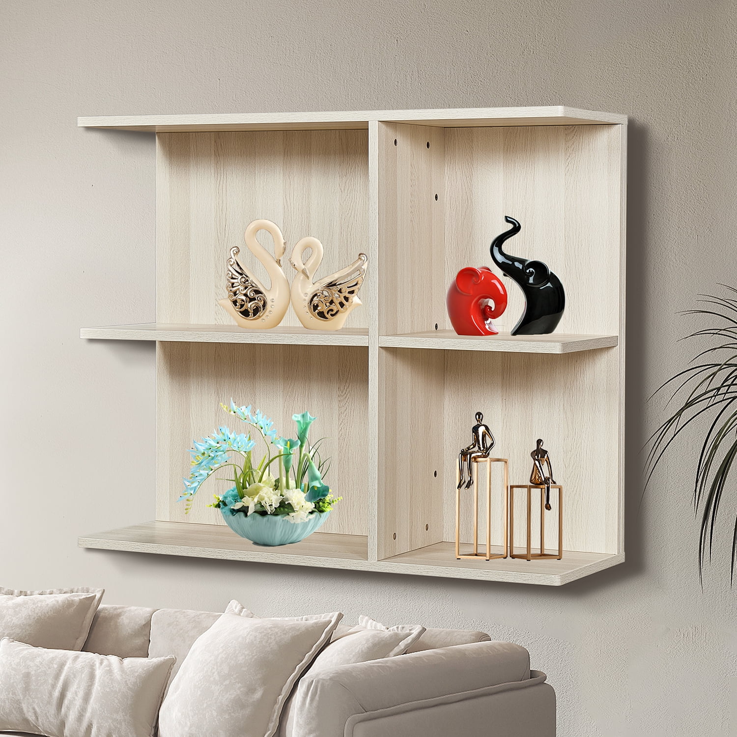 Wall Mount Side Cabinet Open Panel White Oak L 36 in x H 29.9 in x D 11.8 in