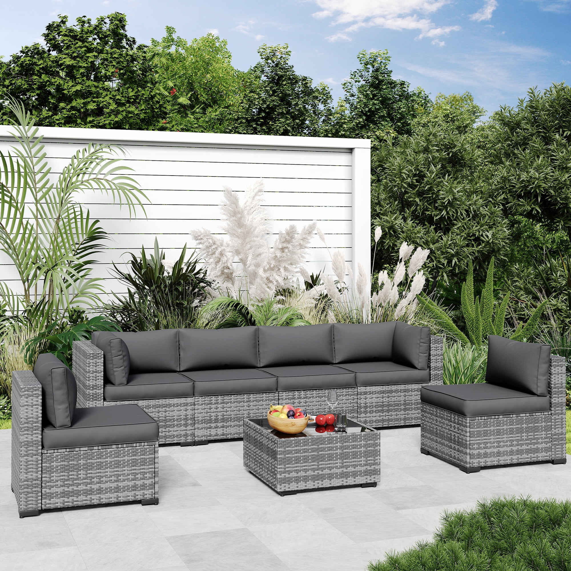 ELPOSUN 7-Piece Sectional Outdoor Cushion Set - Replacement Cushions for Patio Furniture, Waterproof & Weather-Resistant Lounge Sofa Cushions (Grey)