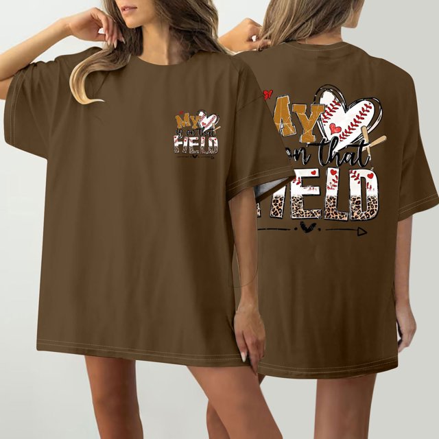 Fiudx Ofertas Del Día Camiseta de Manga Corta con Cuello Redondo y Estampado Informal con Estampado Frontal y Trasero de Béisbol para Mujer