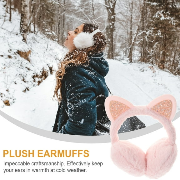 Cold-proof Plush Earmuffs Cartoon Cat Ear Earmuffs Lovely Winter Ear Warmer Warm Folding Ear Muffs for Girls Wearing Pink
