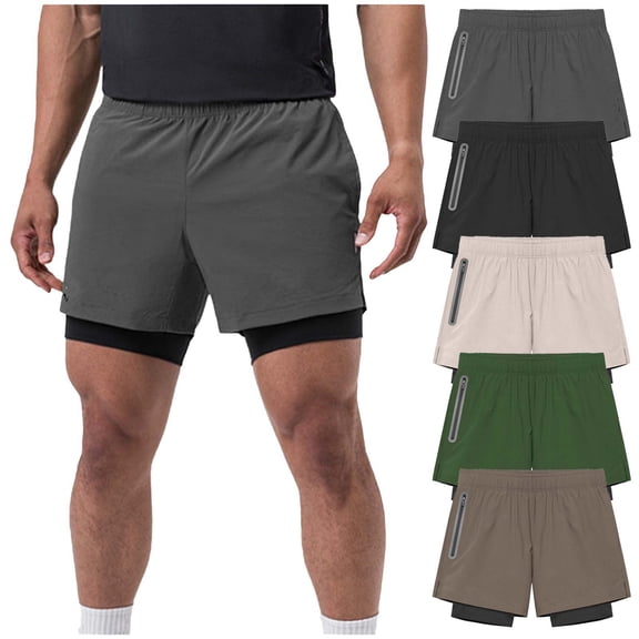 RYDCOT Men's 2 in 1 Running Shorts 3 in or 5 in Quick Dry Gym Athletic Workout Shorts for Men with Compression Liner and Pockets Dark Gray