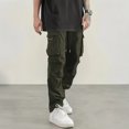 thumbnail image 6 of Men's Cargo Straight Leg Pants, Loose Solid Elastic Drawstring Waist Casual Outdoor Athletic Trousers with Multi-Pocket Army Green 2XL, 6 of 6
