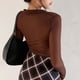 thumbnail image 5 of Marrón Vintage Y2K malla Tops mujeres abotonada manga larga recortada camiseta transparente Sexy Rave E Girl camisetas otoño блузка, 5 of 5