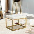 thumbnail image 2 of Velvet Shoe Changing Stool, Upholstered Footrest Ottoman with Golden Metal Base, Square Vanity Chair Tufted Footrest, Modern Sofa Stool Rest Stool for Clothes Shop, Living Room, Bedroom, White, 2 of 7