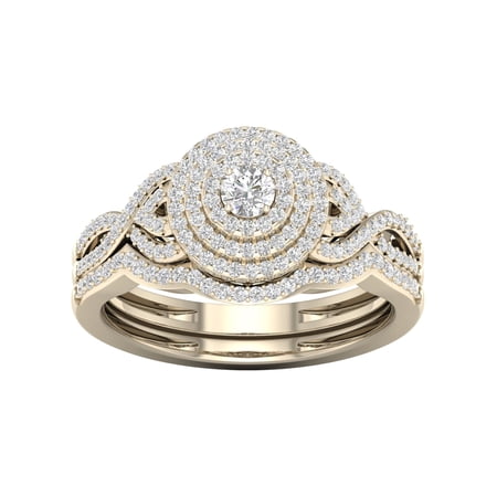 IMPERIAL 1/2ct Diamond Triple Halo Engagement Wedding Ring Set 10K Yellow Gold
