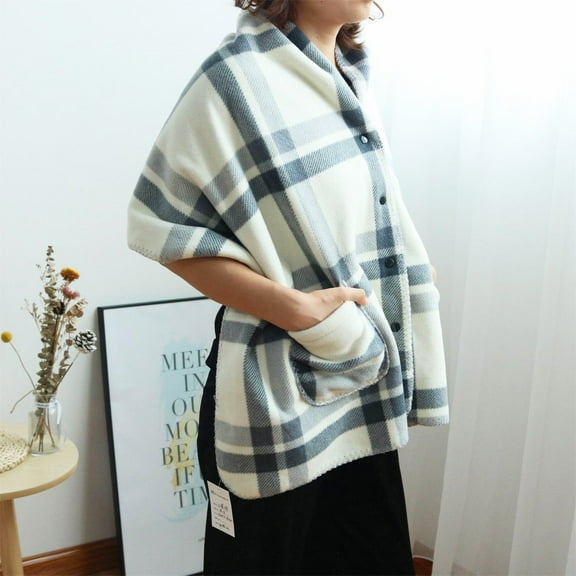 Ziynglg Soft Fleece Wearable Blanket Shawl with Pockets Versatile Wrap for Home Office Travel Cozy Flannel Cape Bucket Blanket for Women Men Machine Washable