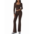 thumbnail image 1 of 2 Piece Square Neck Lounge Set Womens Wide Leg Pants Slightly Crop Top Sweatsuit Sets Brown L, 1 of 9
