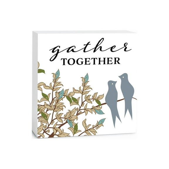 Gather Together Blue Birds Branch 5 x 5 Wood Tabletop Sign Plaque