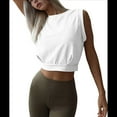 thumbnail image 2 of Crop Top Athletic Shirts for Women Cute Sleeveless Yoga Tops Running Gym Cotton White S, 2 of 7