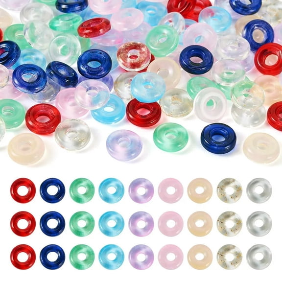 U8MO 90Pcs Donut Transparent Glass European Large Hole Beads Jewelry Making 10x3mm
