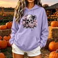 thumbnail image 2 of Juebong fashion Women's Graphic Halloween Hoodie Drawstring Solid Color Long Sleeve Sweatshirt Oversized Kangaroo Pocket Hooded Pullover Casual Fall Retro Floral Skull Square Frame Printed Outwear, 2 of 5