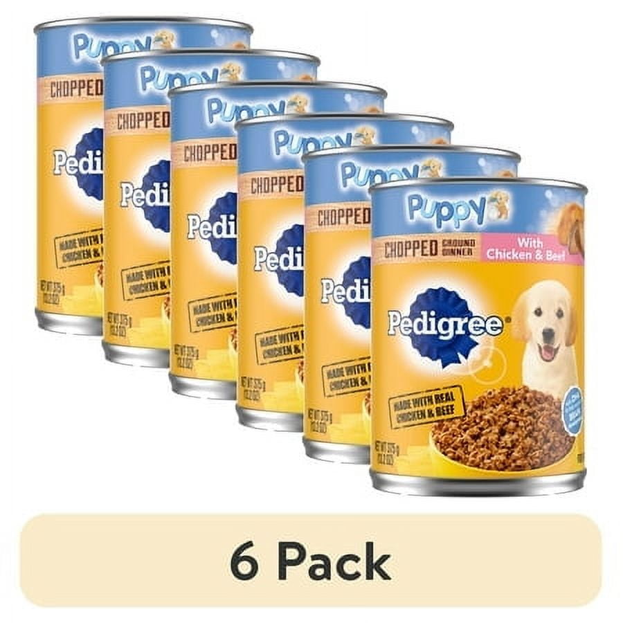 (6 pack) Pedigree Puppy Lamb & Rice Chopped Ground Dinner With Chicken & Beef Wet Puppy Food, (12) 13.2 Oz Cans