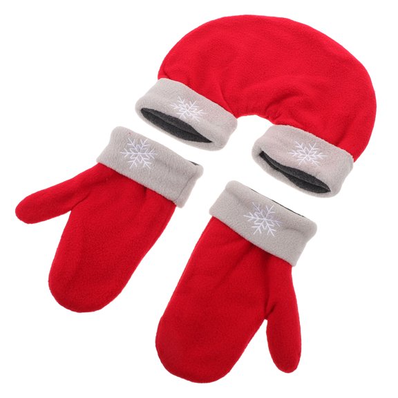 OULII Unisex Red Winter Mittens Set with Hand Holding Design, Warm Couples Gloves for Cold Weather
