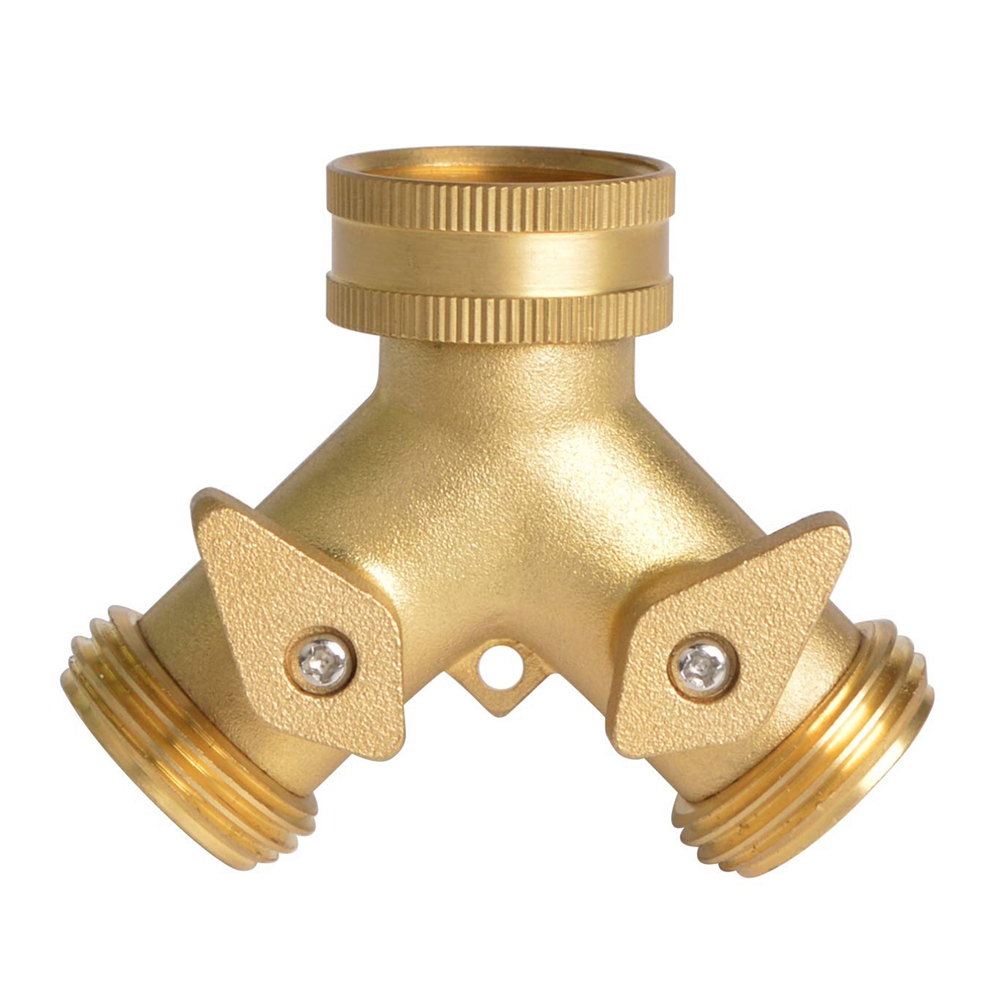 Garden Hose Diverter 2 Way Connector, Heavy Brass Body Backyard Y Valve