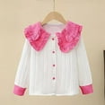 thumbnail image 2 of TEAJOPSUU Girls Lace Shirt Button Down Blouse Ruffle Long Sleeve Peter Pan Collar Shirt Casual Fall Fashion Tops L-Hot Pink, 2 of 3