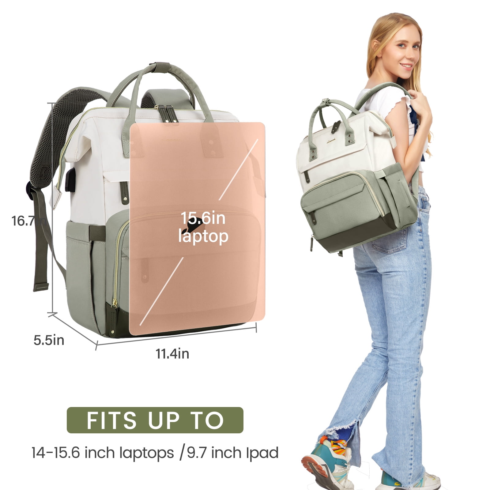 Lovevook Laptop Backpack, 15.6" Women Work Backpack Purses with USB Port, Waterproof Casual Daypack Travel Backpack, Large Fashion Teacher Nurse College Bookbag