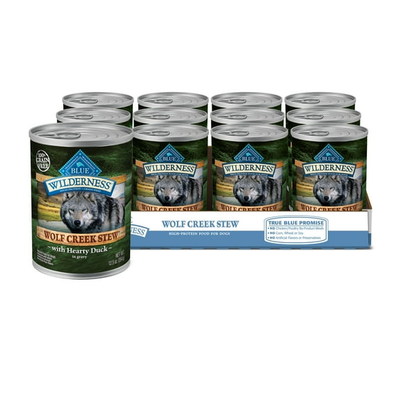 Blue Buffalo Wilderness Wolf Creek Stew High Protein Grain Free, Natural Wet Dog Food, Hearty Duck Stew in gravy 12.5-oz can (pack of 12)