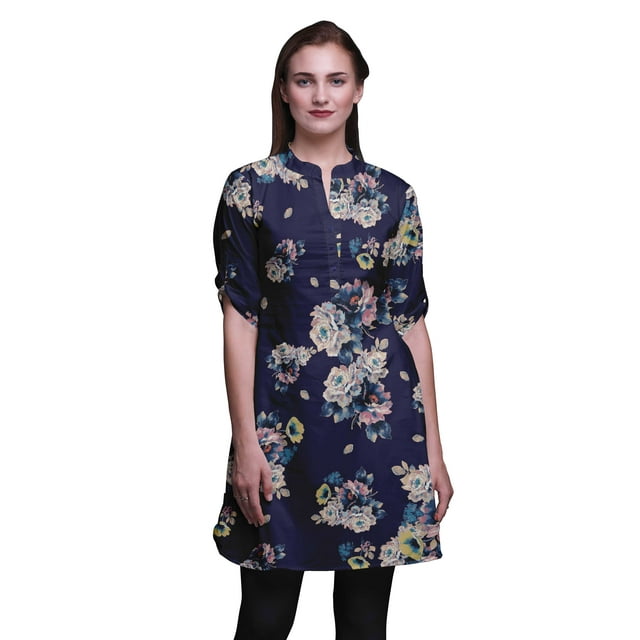Bimba Kurtis Indiennes Courtes pour Femmes Tunique Imprimée Chemise à Manches Roulées