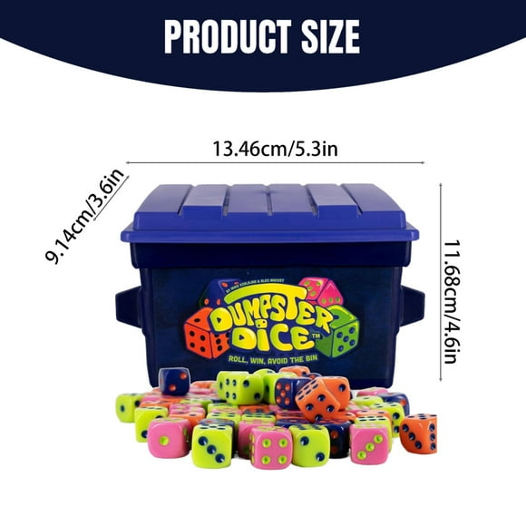 Big Discoveries Dumpster Dice – Juego de Dados Familiar de Ritmo Rápido | Divertido Juego de Mesa y Dados para 4 Jugadores con Contenedor, 80 Dados y Calcomanías de Grafiti | Perfecto para Viajes