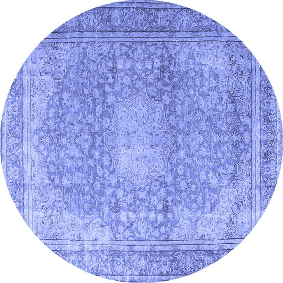 Ahgly Company Machine Washable Indoor Round Persian Blue Traditional Area Rugs, 4' Round