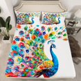 thumbnail image 2 of Manfei Watercolor Oil Painting Twin Sheet Sets,Kawaii Peacock Twin Fitted Sheet,Cute Zoo Animal Flat Sheet For Girl Teens,Ultra Soft Home Decor,3pcs, 2 of 7
