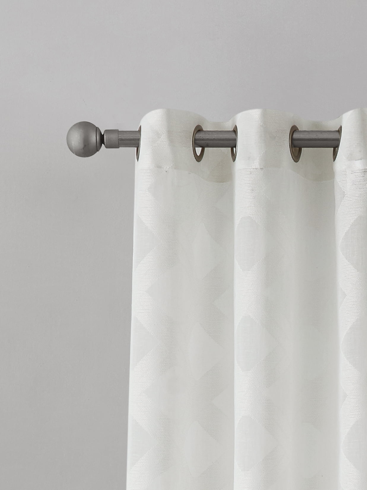 Dainty Home Diamonds Linen Look Boho Semi-Sheer Fabric With Geometric Modern Embroidered Geometric Diamonds Textured Designed Curtain Panel Pair Grommet Panel Pair 2 Curtain Panels 76" x 84" in White