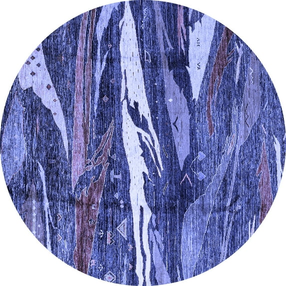 Ahgly Company Machine Washable Indoor Round Abstract Blue Modern Area Rugs, 6' Round