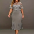 thumbnail image 2 of Wyzesi Robes Grande Taille pour Femmes Tenue Décontractée Robe Élégante Grande Taille Couleur Unie Dentelle Contrastée Manches Courtes Col Rond Robe Pyjama de Noël Costume, 2 of 9