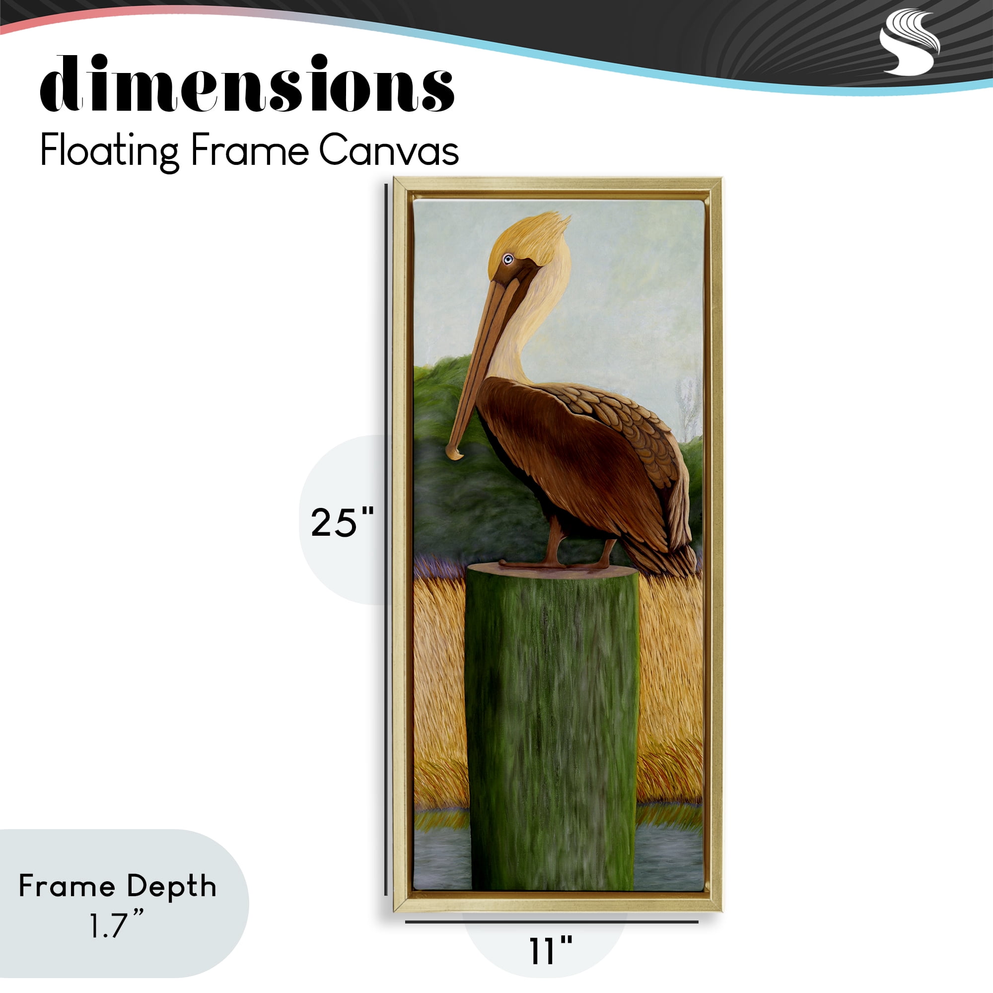 Stupell Industries Blue Eyed Pelican Gold Framed Floater Canvas Wall Art, design by Barbara Fallenbaum
