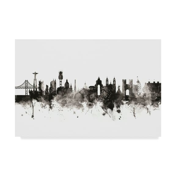 Trademark Fine Art 'Lisbon Portugal Skyline Black White' Canvas Art by Michael Tompsett