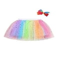 thumbnail image 6 of FNNMNNR Toddler Baby Girls Skirts Ruffled Elastic High-Waist Tulle Tutu Skirt Pearl Sequin Bow Princess Party Casual Outfit Blue 2-3 Years, 6 of 6