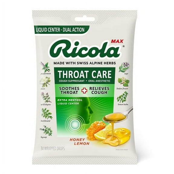 (Price/Case)Ricola 3000218 Max Honey Lemon Throat Care, 34 Count, 6 per box, 6 per case