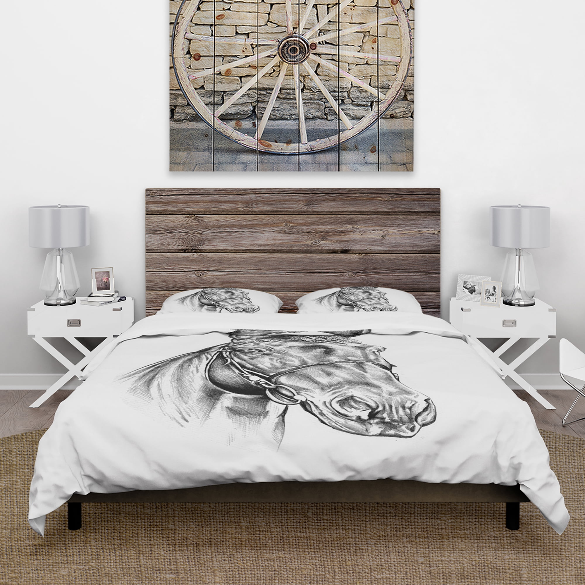 Designart 'Freehand Horse Head Pencil Drawing' Animal Duvet Cover Set