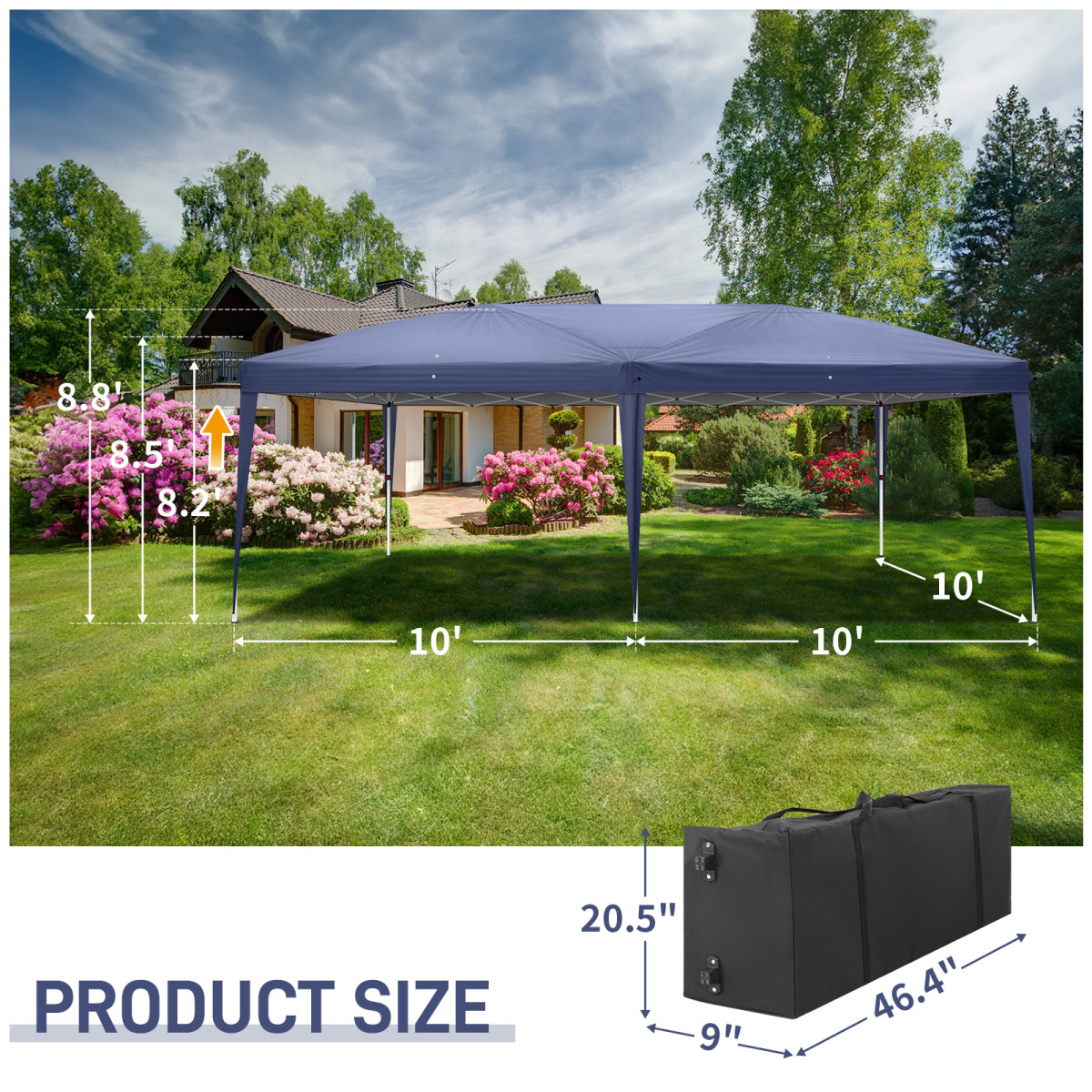 10'x20' Gazebo Waterproof Outdoor Canopy Patio Tent with Reinforced Canopy, 2 Windows Practical Waterproof Folding Tent, Party Tent for Wedding BBQ Cater, Blue