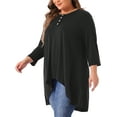 thumbnail image 4 of Agnes Orinda Plus Size Top for Women 3/4 Sleeve Buttons Crew Neck High Low Loose Fit Casual Tunic Tops Tee Shirts 1X Black, 4 of 5