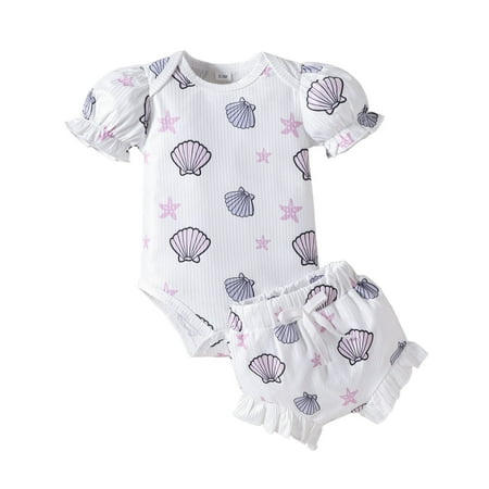 

EHQJNJ Toddler Dance Outfits Long Sleeve Girls Short Sleeve Cartoon Prints Romper Bodysuit Shorts Outfits Birthday Girl Outfit Toddler Girls Summer Outfits Neutral