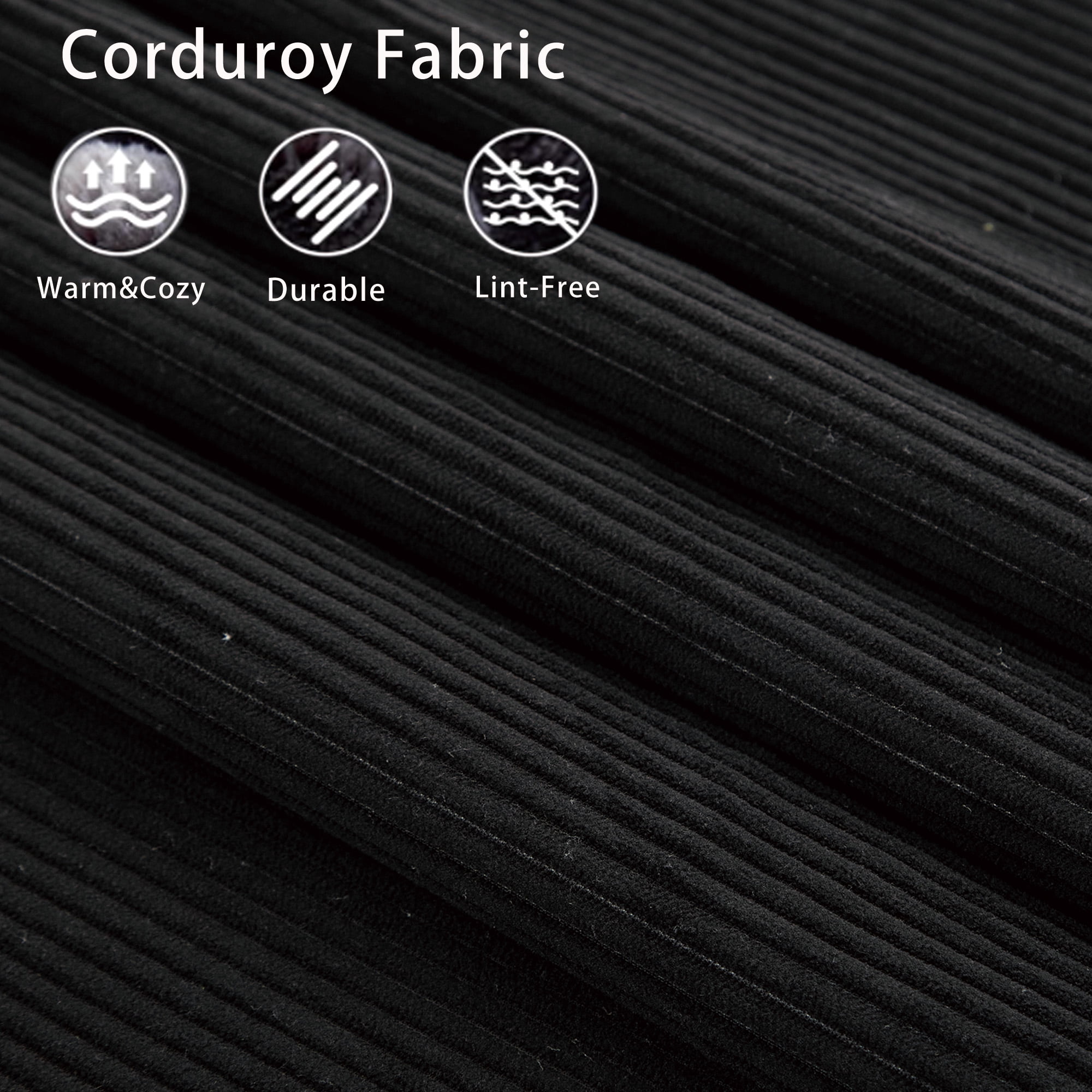 MOONMISS 2-Seat Modular Corduroy Sofa Neck Lumbar Pillows DIY No Armrests for Apartment,Black