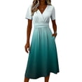thumbnail image 4 of Women’s Short Sleeve Gradient Print Midi Dress with V Neck and High Waist Design for Casual and Daily Wear White H M, 4 of 5