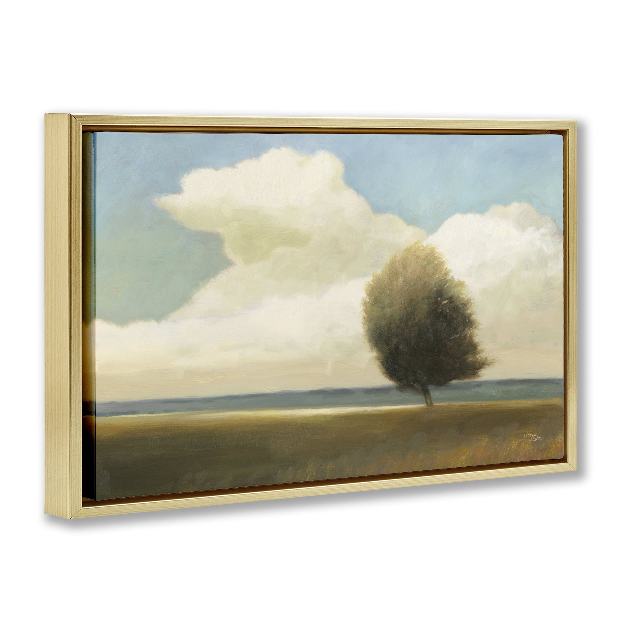 Stupell Industries Windblown Tree Landscape Landscape & Nature Painting Gold Floater Framed Canvas Art Print Wall Art, 25 x 17