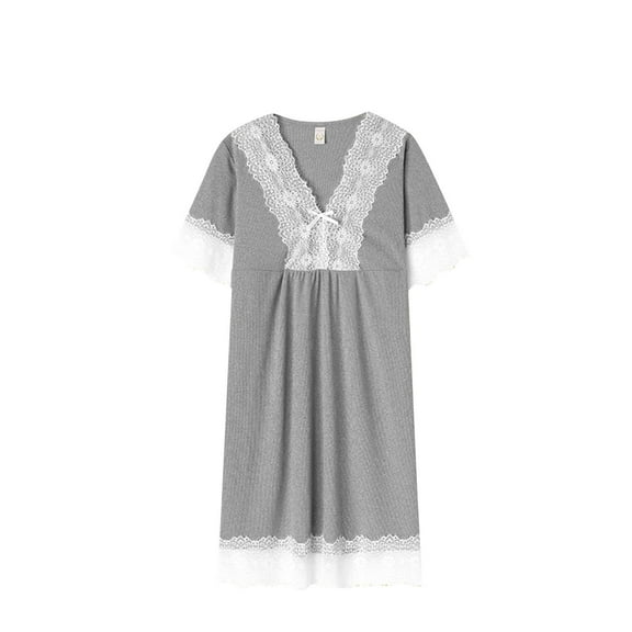 Jalioing Satin Nightgown Womens Plus Size T Shirt Gowns Loungewear Pajamas Lace Bow V-Neck Nightdress