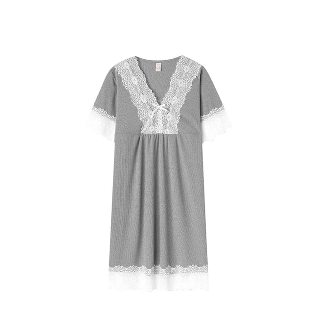 Timegard Vêtements de Nuit pour Femmes Grande Taille Dentelle Col en V Manches Courtes Robe de Nuit Décontractée