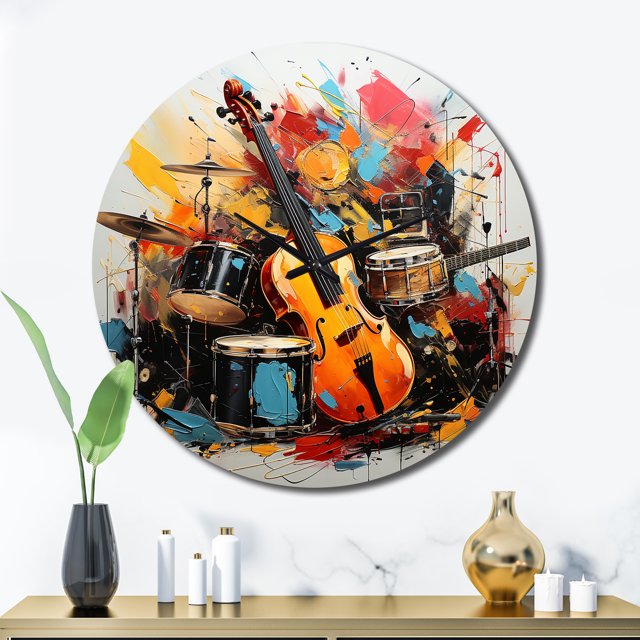 Designart "Music Vibrant flow Bold" Music Oversized Wall Clock