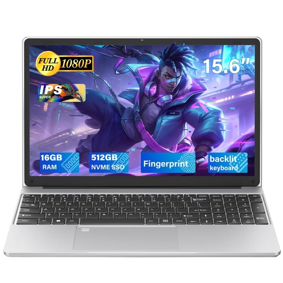 Fsjun 15.6" FHD IPS Laptop, 16GB DDR4 RAM, 512GB NVMe SSD, Celeron N95 Processor, Win 11 Pro Office 2019, Backlit Keyboard, Mini HDMI, Business & Student Laptop