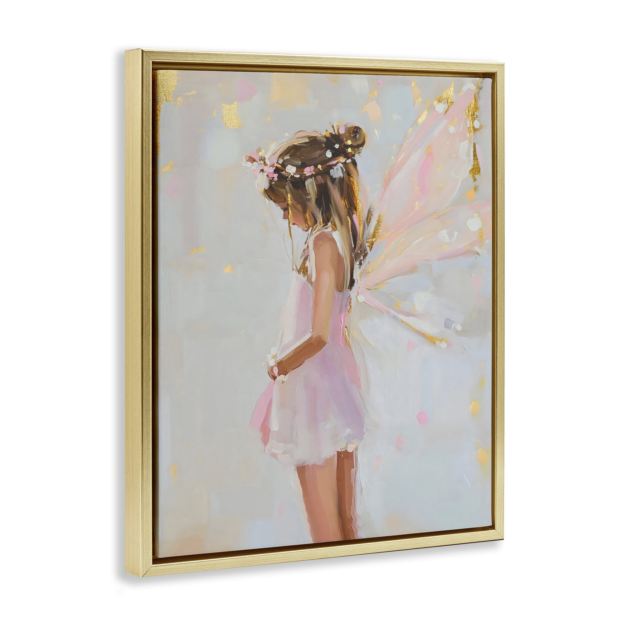 Stupell Industries Youthful Fairy Girl Gold Framed Floater Canvas Wall Art, design by The Prints Vibe