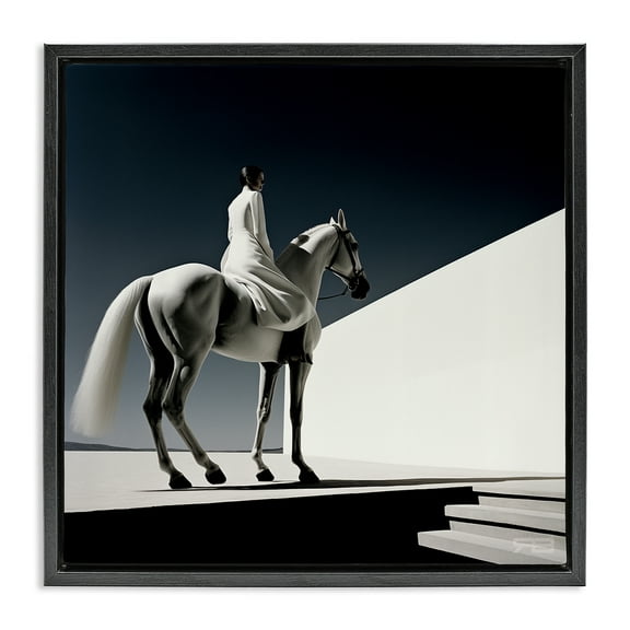 Stupell Industries Contemporary Scene with Horse People Painting Black Floater Framed Canvas Art Print Wall Art, 18 x 18