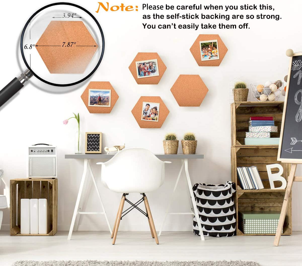 1pcs Stickers Wall Message Drawing Office Hexagon Decoration Photo  Background Frame Multifunction Self Adhesive Cork Board Wood