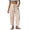 Beige -BO20, variant on Womens Faux Linen Striped Barrel Pants Comfy Drawstring Capri Pant with Pockets Summer Beach Vacation Lounge Trousers Sky Blue M