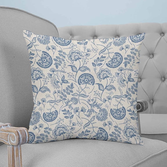 Blue Paisley Throw Pillow Covers, Soft Pillowcases with Invisible Zipper, Vintage Boho Flower Botanical Leaf Branch Decorative Square Pillow Cushion Covers for Living Room Couch Sofa Bed 20x20 Inches